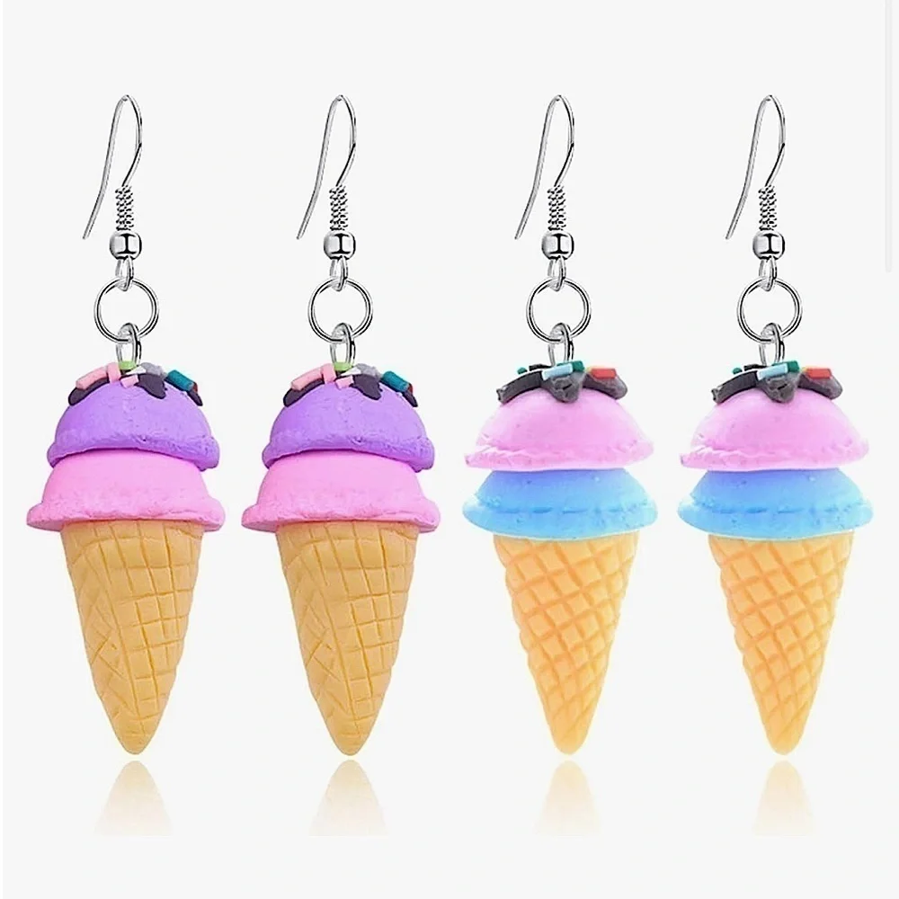 2 pair 3D Soft Clay Ice Cream Dangle Drop Earrings Set for Women Girls jewelry